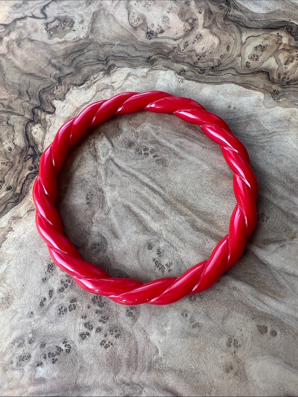 Bakelite twisted red licorice bangle bracelet